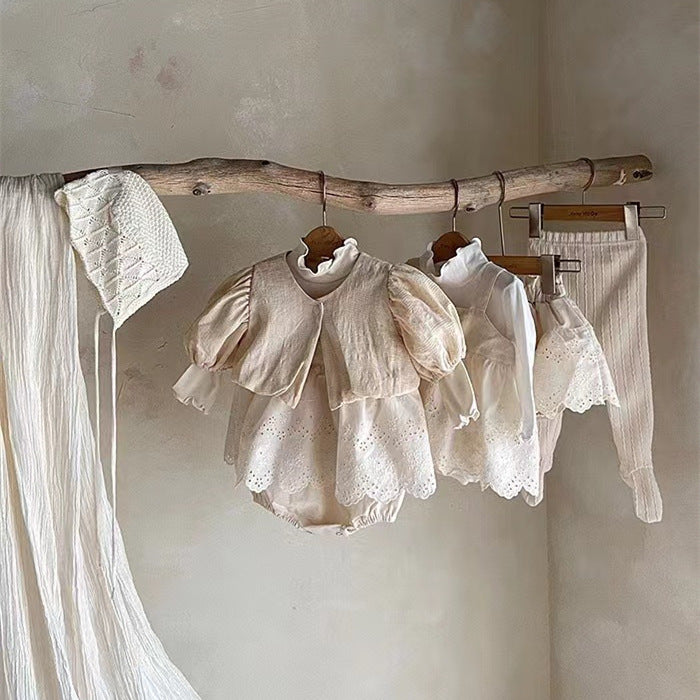 ベビー女の子ジャカードバブル半袖トップス 着用イメージ