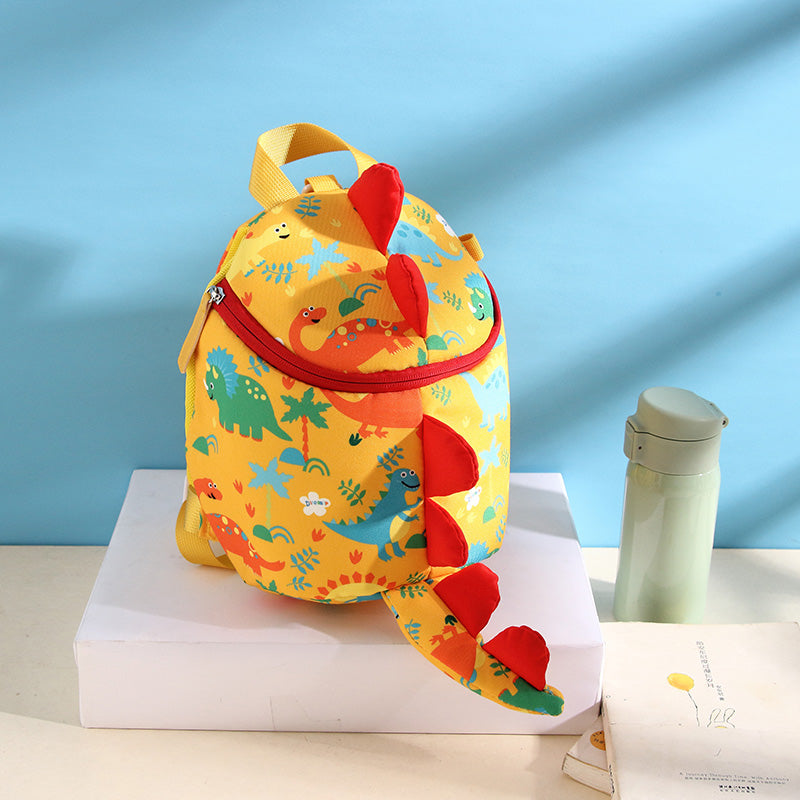 イエロー キッズリュック コンパクト26cm 斜めビュー(恐竜リュック)