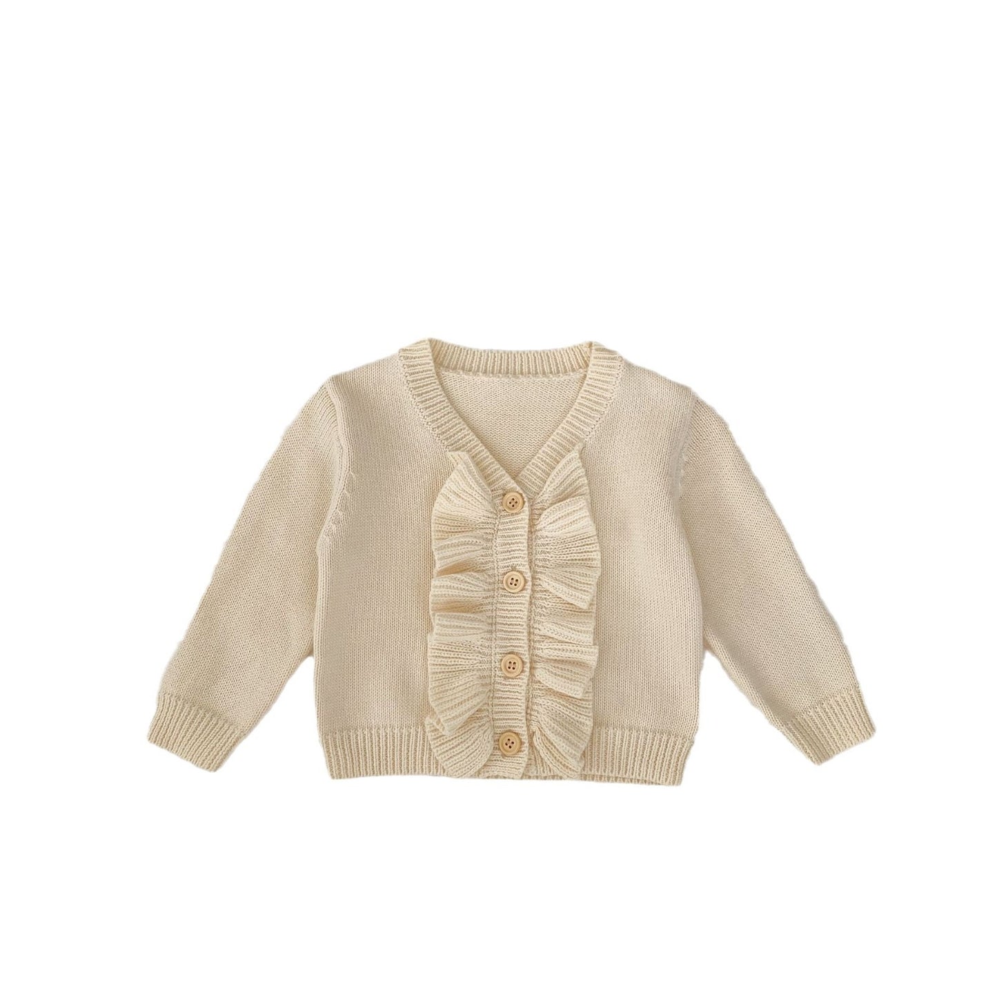 フロントボタンとVネックデザインのディテール
