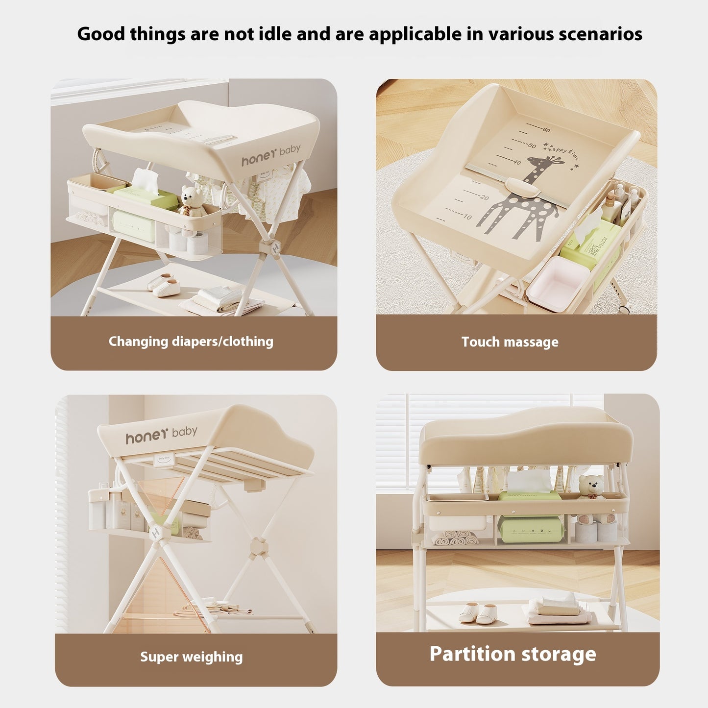 高さ調節可能なベビーケアテーブル安全ベルト付き
