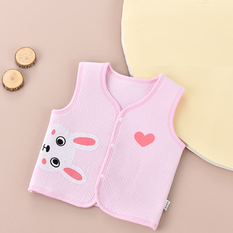 ピンクカラーのベビー用前開きコットンベスト正面
