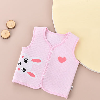 ピンクカラーのベビー用前開きコットンベスト正面
