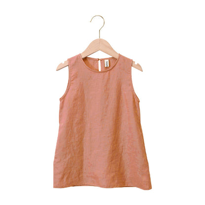 さらっと軽やかに毎日が可愛くまとまる 女の子ノースリーブワンピース 無地ベストデザイン リネン×コットン裏地コットン 90~130cm