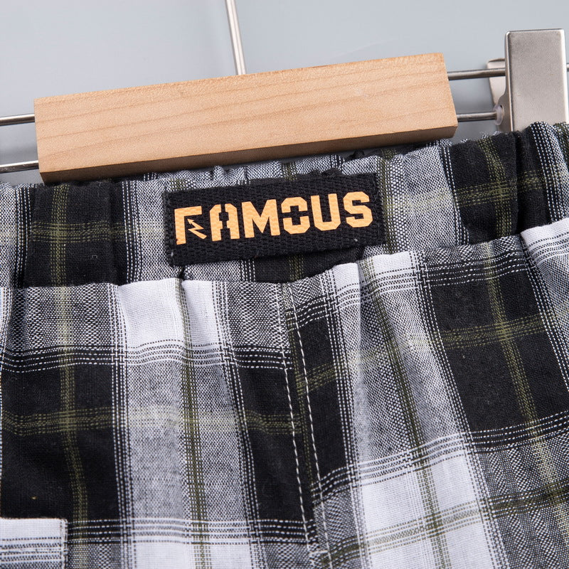 さらっと動きやすい 男の子半袖Tシャツ＆チェックパンツ上下セット くまプリント コットン 80~110cm