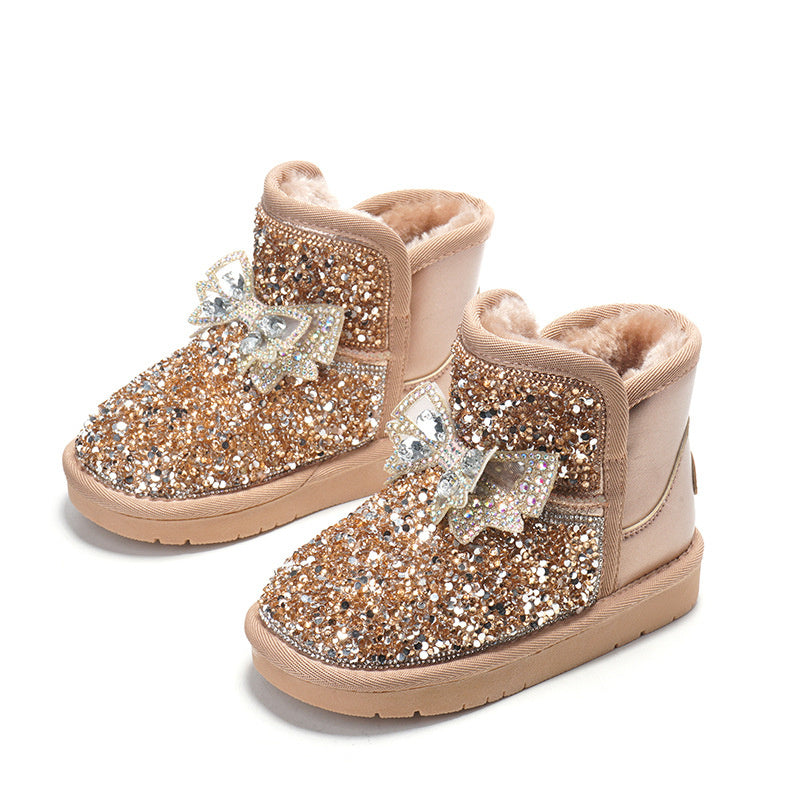 ゴールドとシルバーのスパンコールブーツを並べたトップビュー
