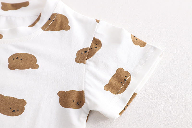 兄弟リンクコーデが叶う 子ども半袖Tシャツ＆くま柄サロペット/ジャンパースカート 2点セット コットン 80~120cm