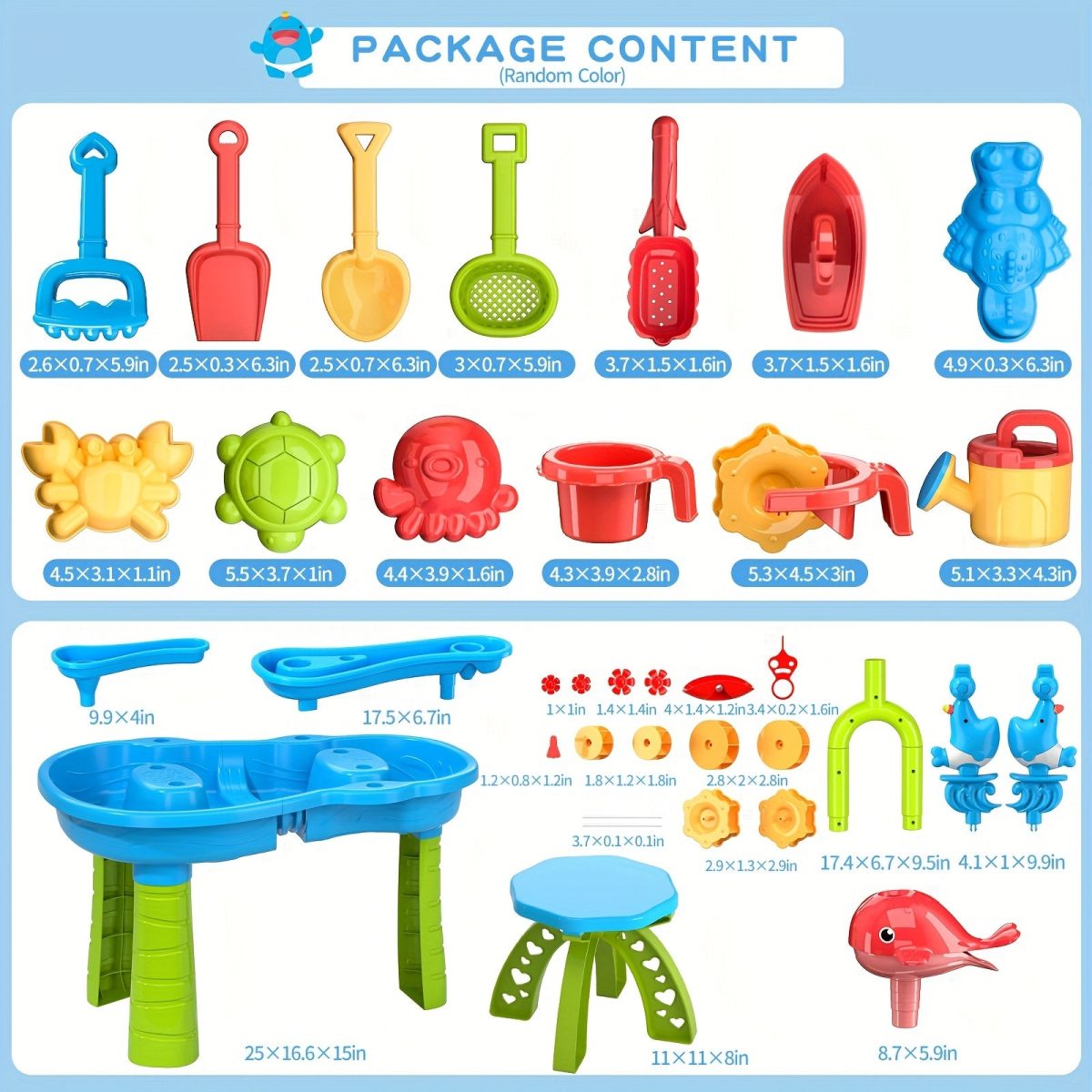 室内で使用しているウォーターテーブルと付属パーツ一式
