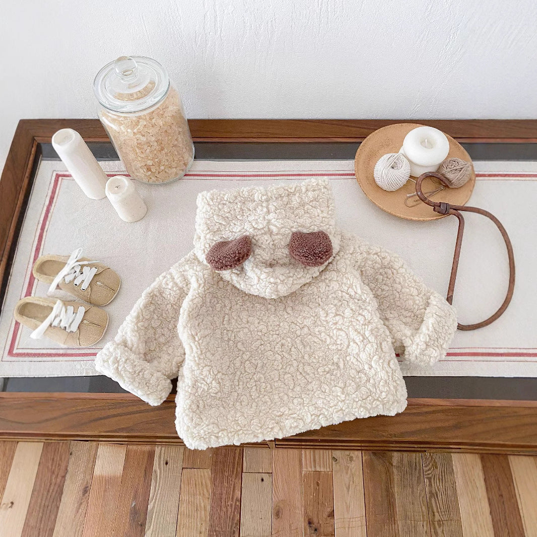 かわいいベア耳フード付きベビーコート背面
