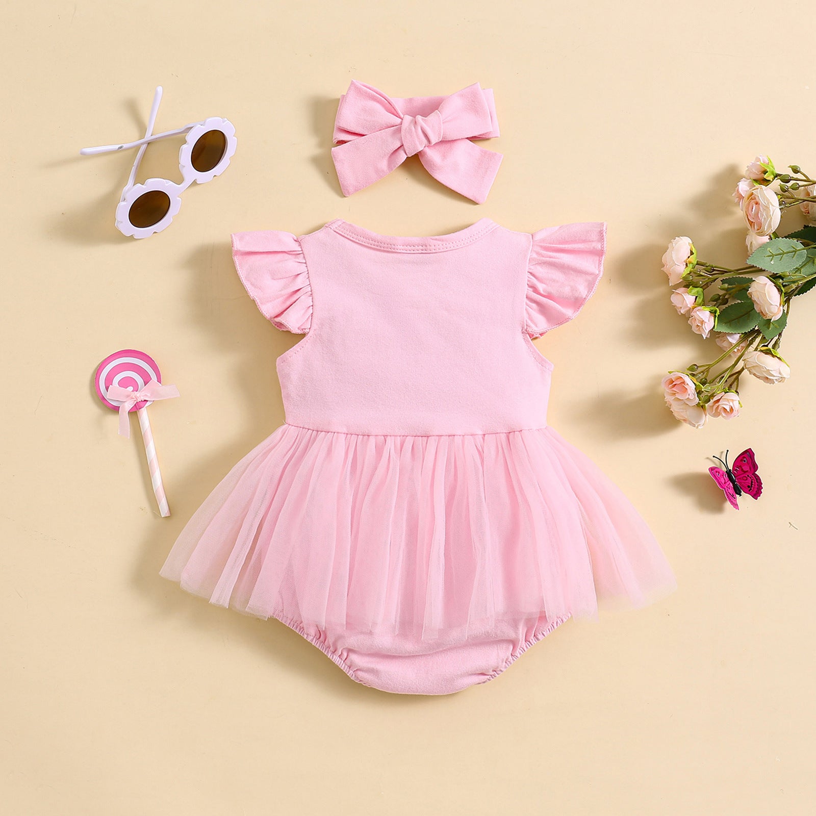 ピンクの女の子ロンパースワンピ 単体全体イメージ
