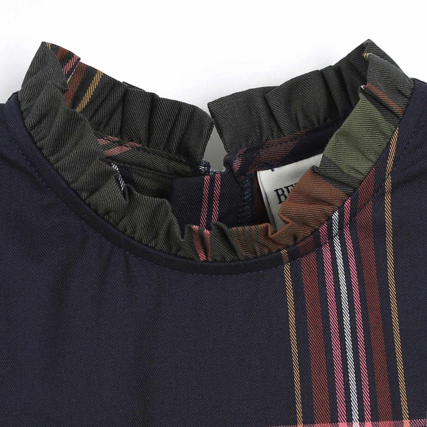 通気性のよいレトロチェックが上品な 女の子プリンセスワンピース ダークブルー コットン 80~120cm