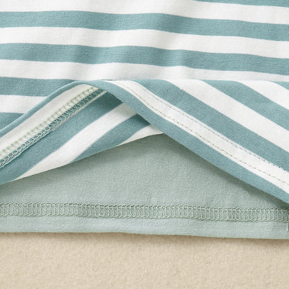 きちんと見えで夏のおしゃれが完成 男の子半袖トップス＆ショートパンツセット ボーダー切替 オープンカラー風 コットン 80~120cm