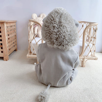 やわらかコットンで秋まで快適 新生児・赤ちゃん長袖カバーオール 無地ブラウン＆ライトグレー 再生セルロース繊維混 66–100cm