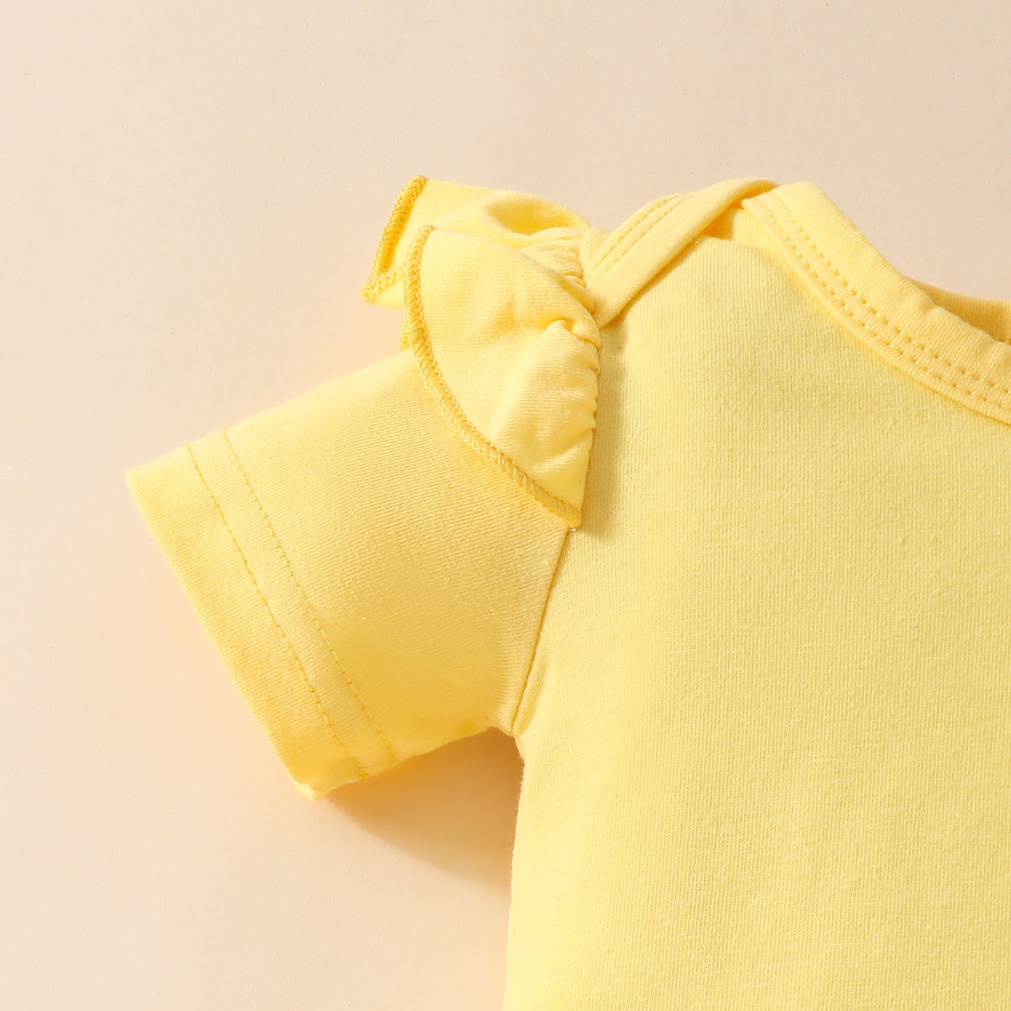 ひまわりモチーフで夏の主役になれる 女の子ベビー半袖ロンパース＆サスペンダースカート3点セット コットンニット イエロー 0〜18ヶ月