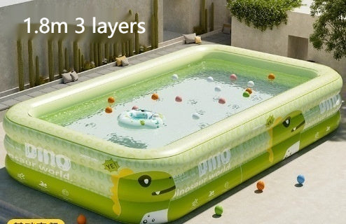 恐竜デザイン 日よけシェード付きインフレータブルプール 3層PVC・排水口付き 家庭用おうちプール（ドラゴンベビーグリーン／150・180・210cm）