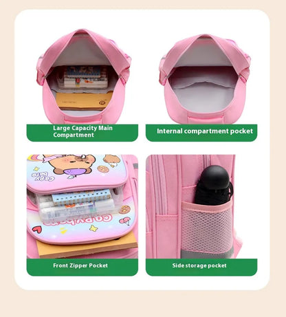 カピバラ柄 キッズ通学リュック A4対応 28×17×35cm 約370g 軽量・耐摩耗 ナイロン スクールバックパック