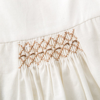 涼やかナチュラルで夏のおでかけが映える 女の子ノースリーブチュニック＆ブルマ上下セット スモッキング刺繍 コットン45% 73〜100cm