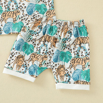 さらり快適なジャングルタイガー柄 子ども半袖Tシャツ＆ショートパンツ上下セット コットン 70~110cm