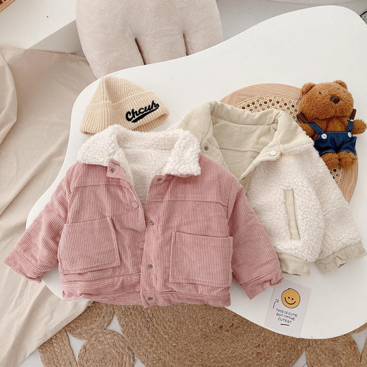 女の子向けあったか綿ジャケット ピンクカラー 平置き

