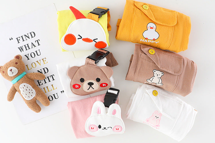 元気に動けるやさしい着心地の子ども半袖セットアップ ポシェット風アニマルデザイン コットン素材 73~110cm