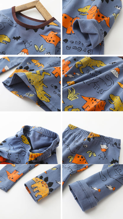 冷えやすい季節に心地よい 子ども長袖パジャマ上下セット 総柄プリント コットン95% ラウンドネック 110~160cm