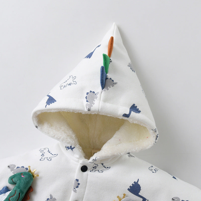 フード付き動物プリントベビーポンチョケープを正面から撮影した画像
