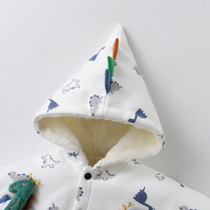 フード付き動物プリントベビーポンチョケープを正面から撮影した画像
