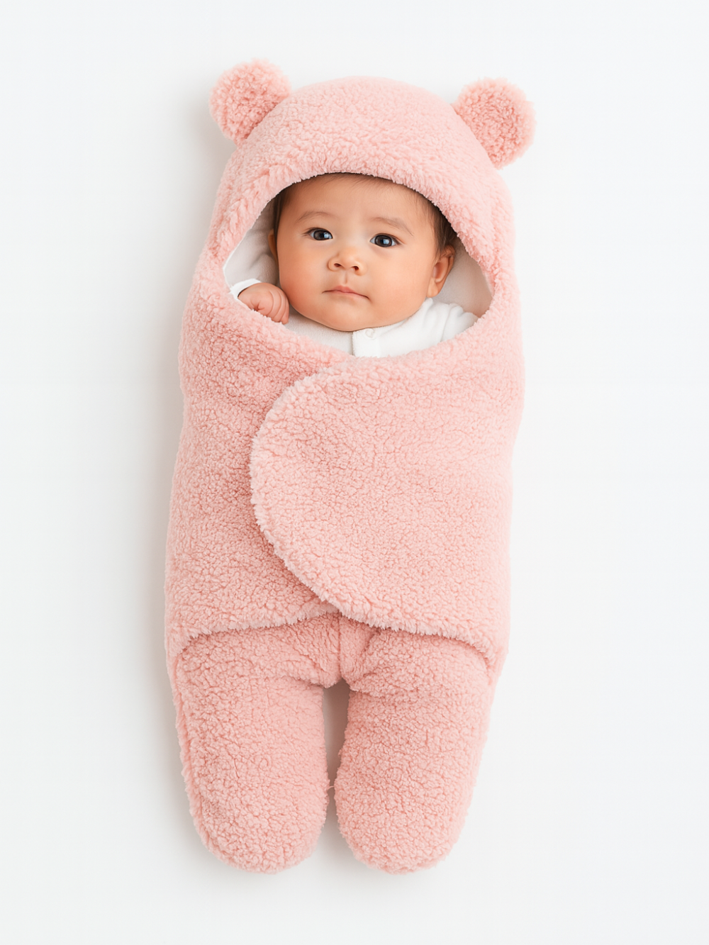 耳付きデザインのベビーおくるみブランケット