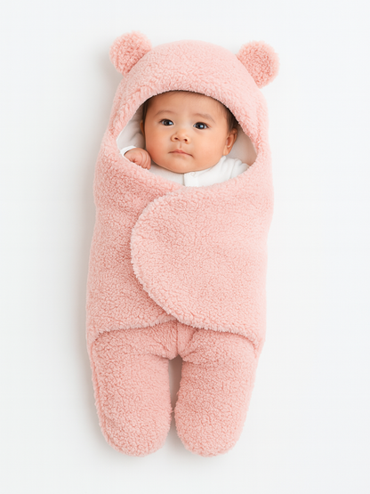 耳付きデザインのベビーおくるみブランケット