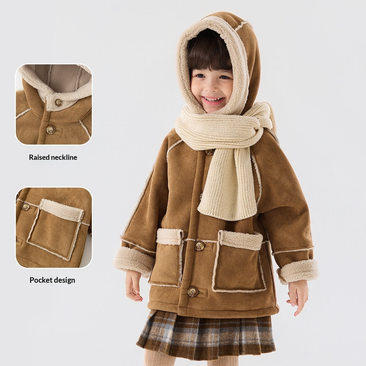 ふんわりボアで冬のおでかけもあったか 女の子フード付きコート テリークロス風ポリエステル 80–130cm