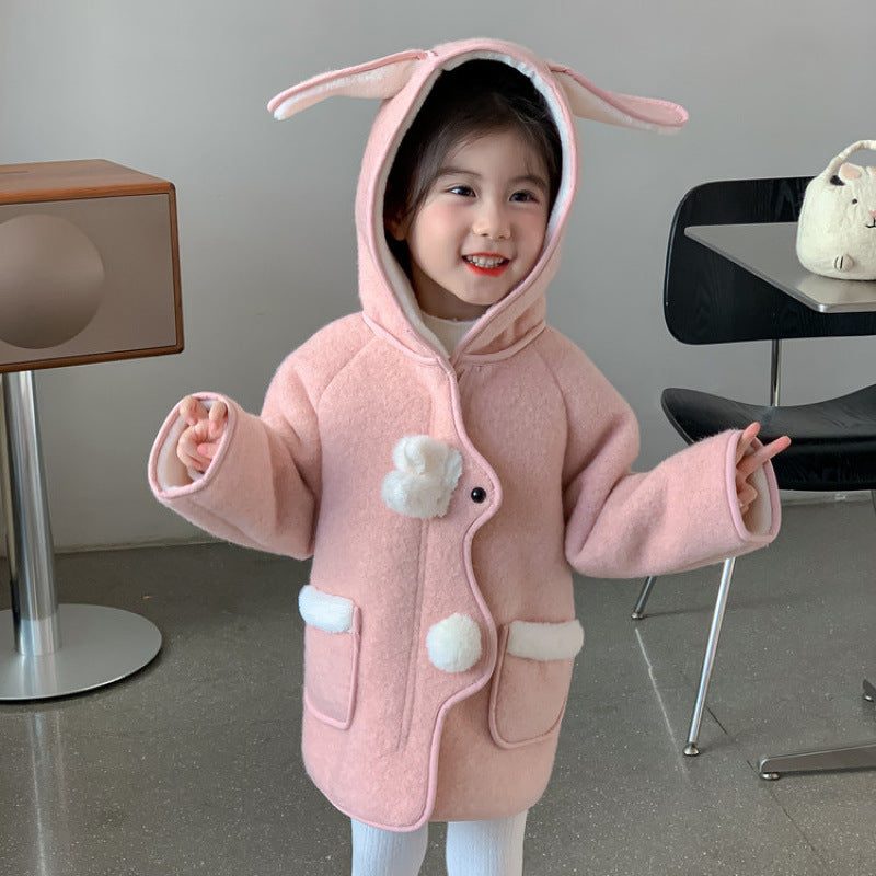 女の子用冬フェイクファーコート正面写真
