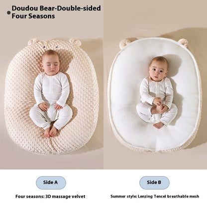 くま柄ベビー傾斜サポートクッション アプリコット（新生児用サポート）
