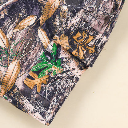 外遊びがもっと楽しくなる 男の子半袖フーディーセット 迷彩カモフラージュ柄カーゴショーツ ポリエステル混 18-24ヶ月~6歳