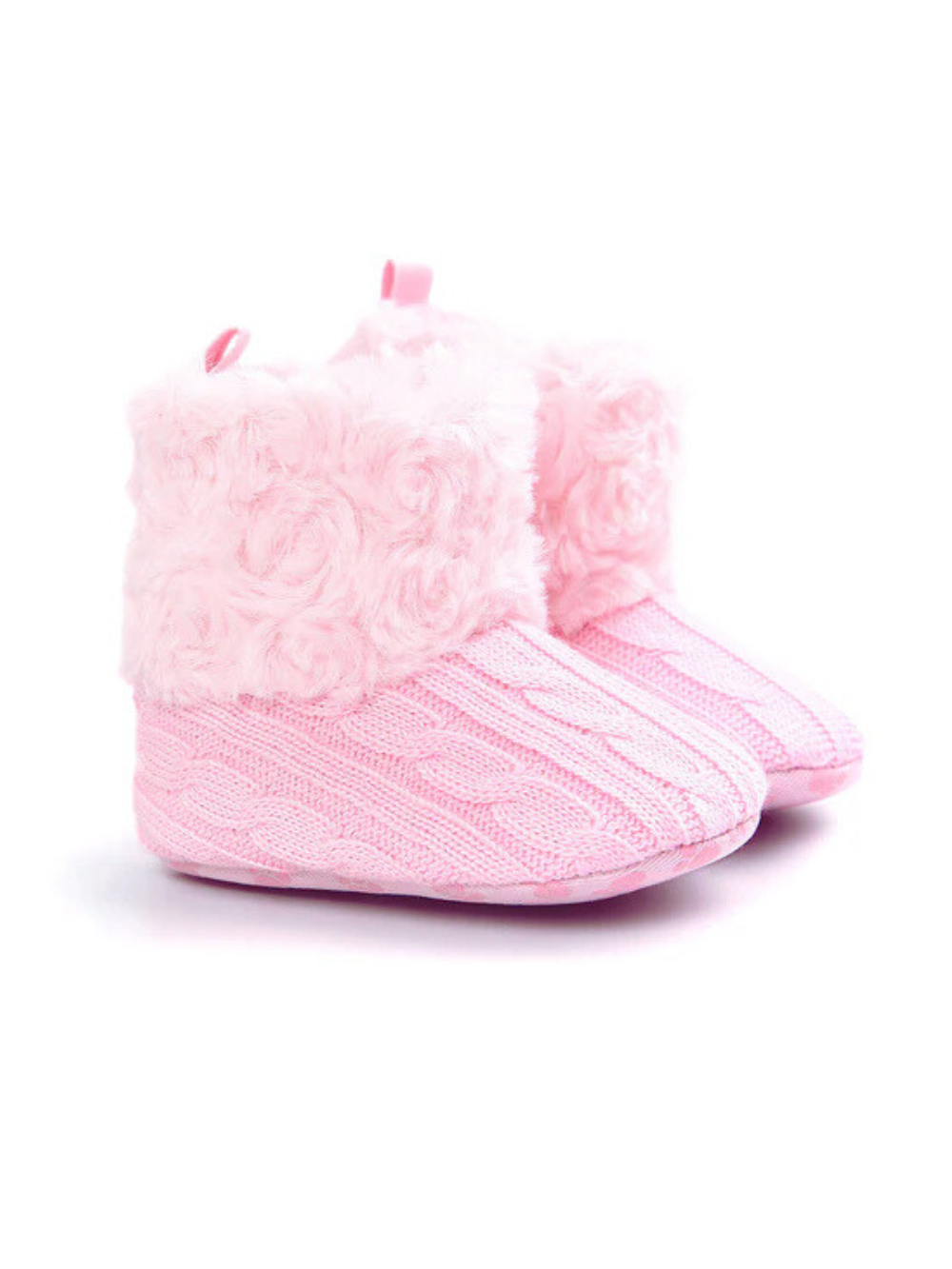 ピンクのふわふわ裏起毛ベビーシューズ
