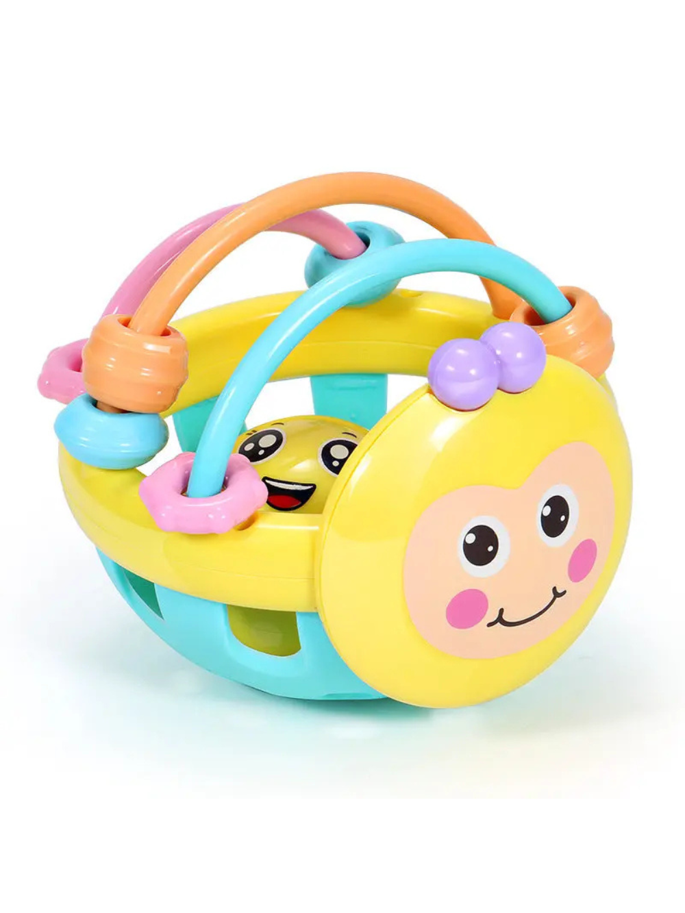 正面から見たパステルカラーのビーベビーベルラトルボール
