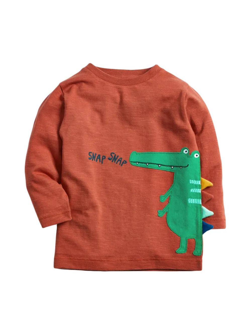 ワニプリント入りオレンジ長袖ニットTシャツ正面
