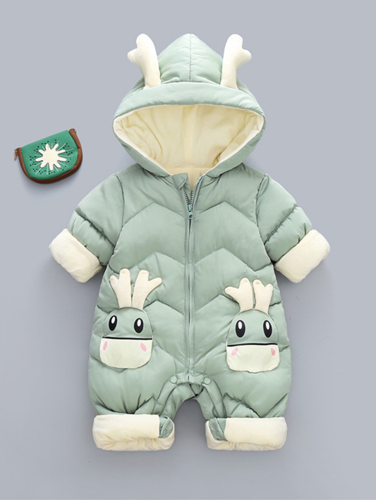 フード付きのベビー長袖ジャンプスーツ
