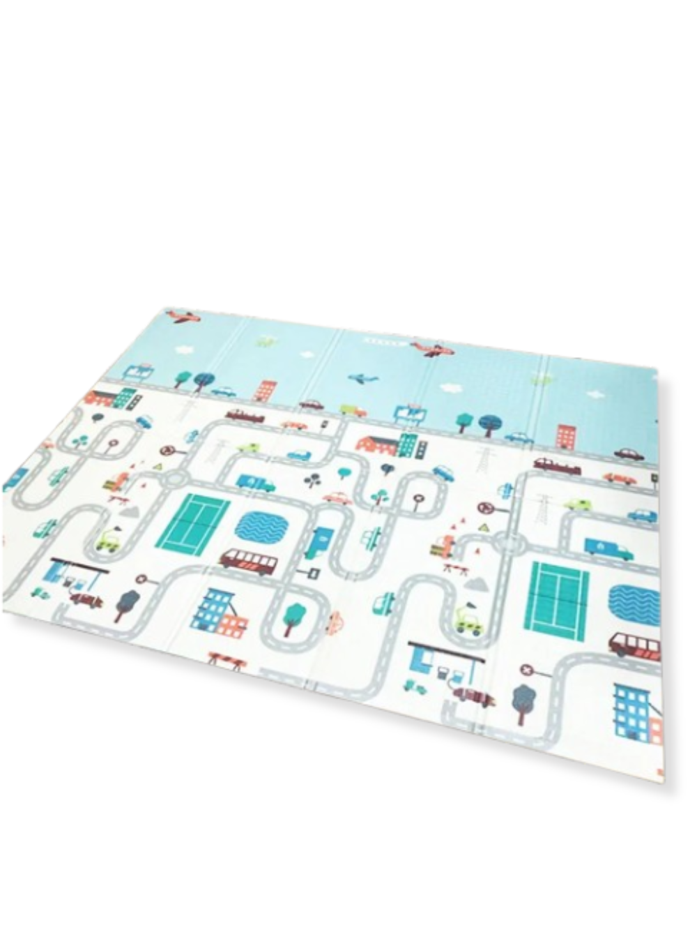 道路柄デザインの折りたたみXPEプレイマット 折りたたんだ状態の商品画像
