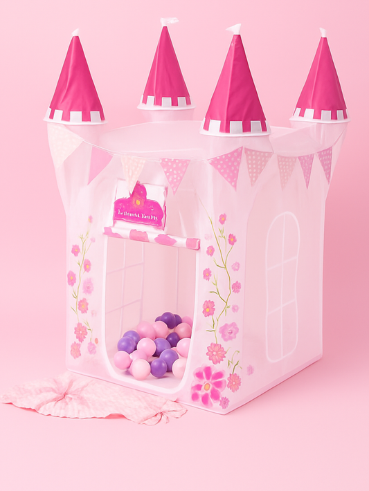 プリンセスキャッスル キッズテント ピンク 背景付きメインビジュアル（テキスト入り）
