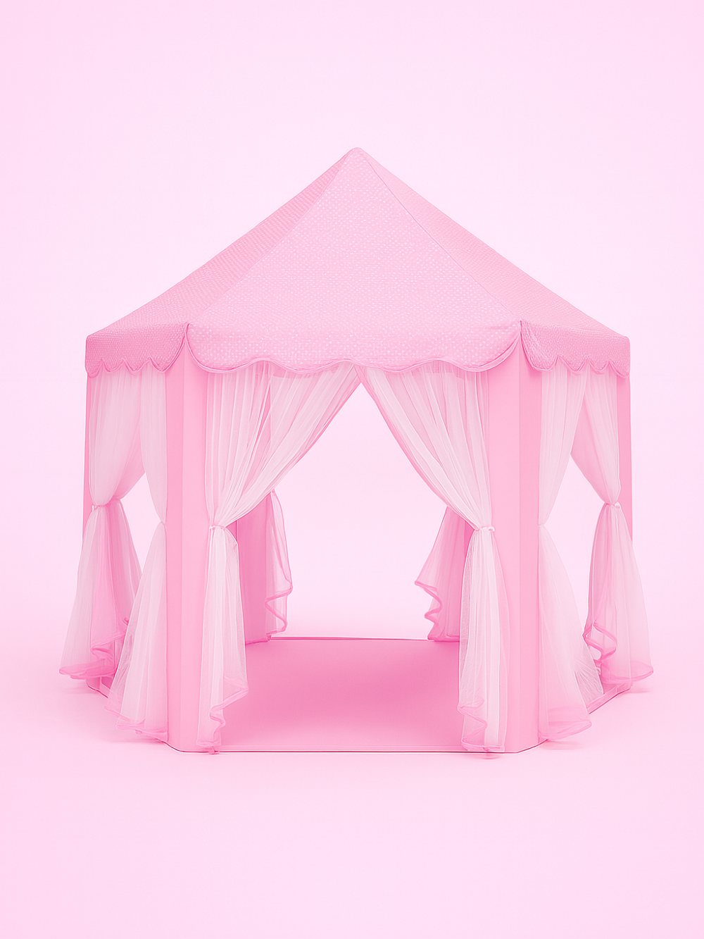キャッスル型キッズテント ピンク 白カーテン付き 商品単体（背景ピンク）
