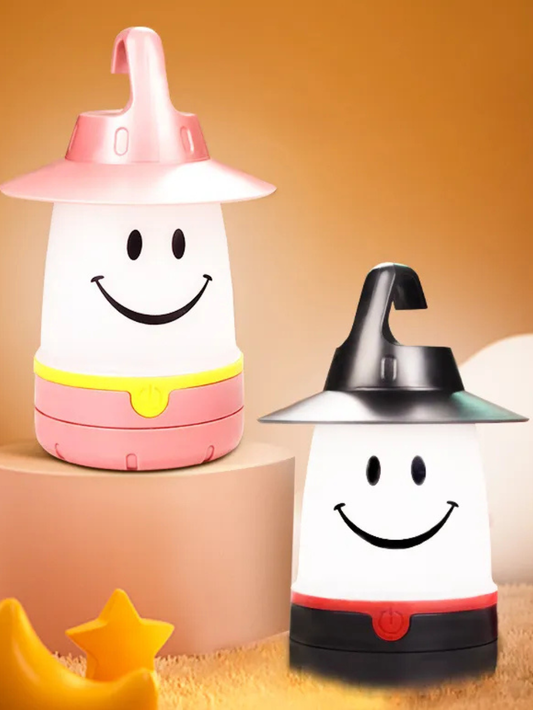 スマイルLEDランタン ピンクとブラック 2色並び 室内用ナイトライト
