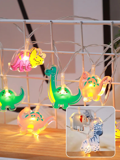 アクリル恐竜LEDストリングライト 点灯イメージ 室内デコレーション
