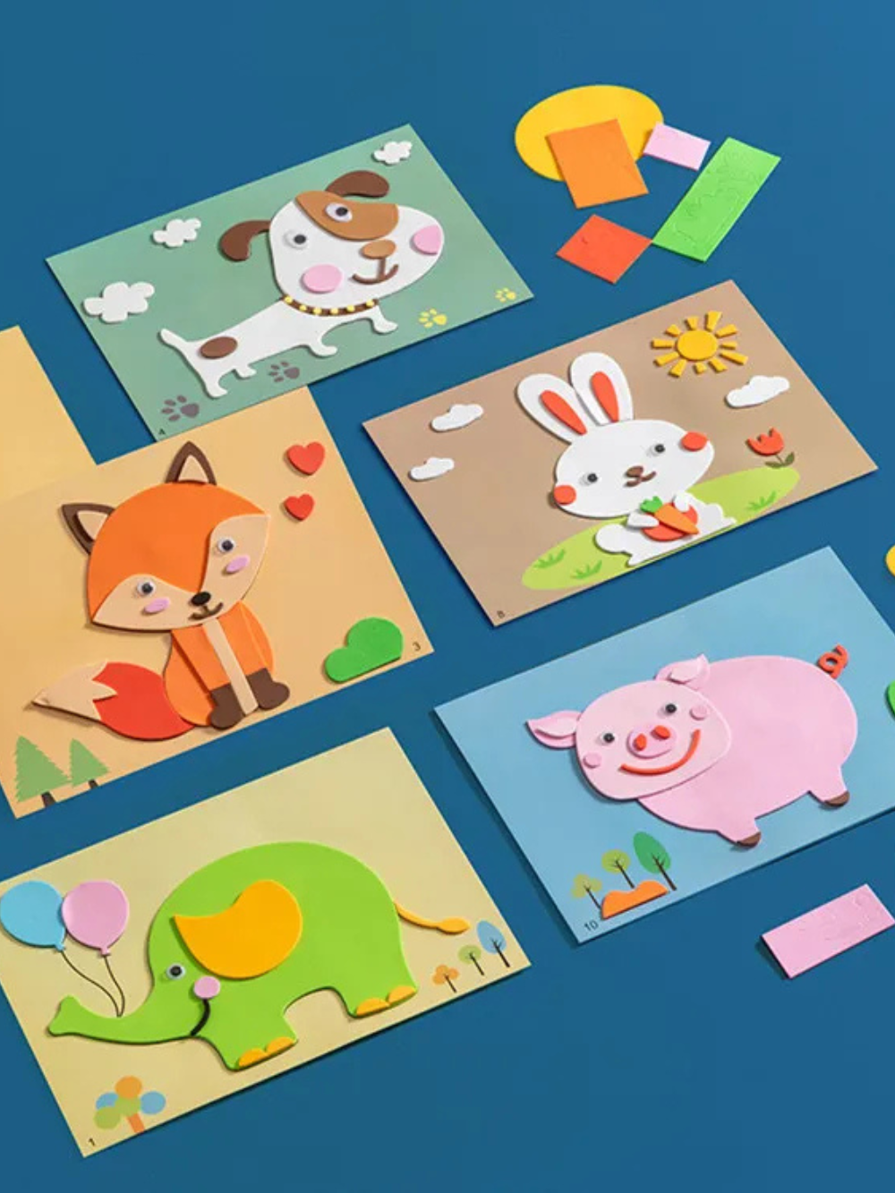 EVA立体3Dステッカー工作キット 動物デザインの作品例 複数セット 見本付き
