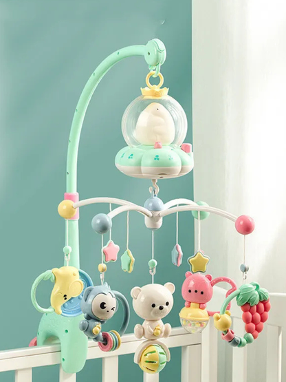 ベビーベッドメリー 回転モビール 取り付け使用イメージ ミントグリーン 吊り下げモチーフ
