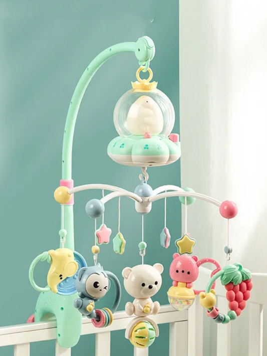 ベビーベッドメリー 回転モビール 取り付け使用イメージ ミントグリーン 吊り下げモチーフ
