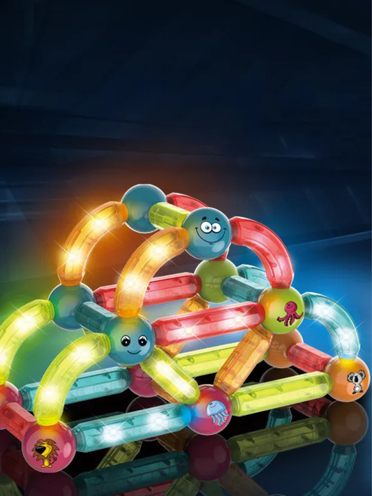 発光する磁気ロッド組み立てセット 立体カー作品 点灯イメージ カラフルLED
