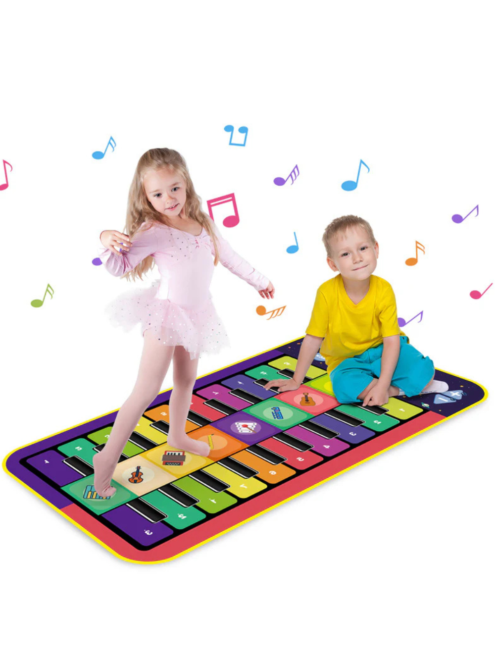 子どもが踏んで遊ぶカラフル音楽ピアノマット 全身運動とリズム遊びのイメージ
