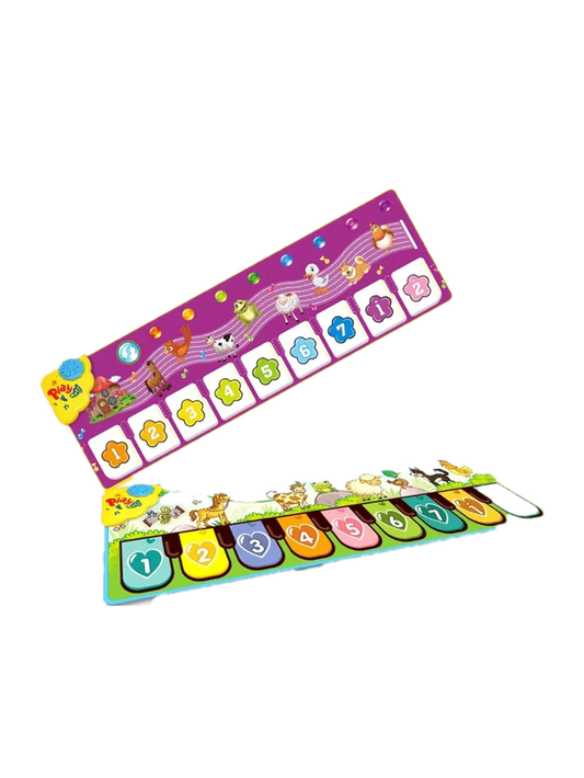 滑り止めPVC音楽ピアノマット 36×110cm アニマル数字デザイン 折りたたみ耐性・高耐久 4歳5歳6歳向け 体を動かす知育プレイマット パープル・グリーン