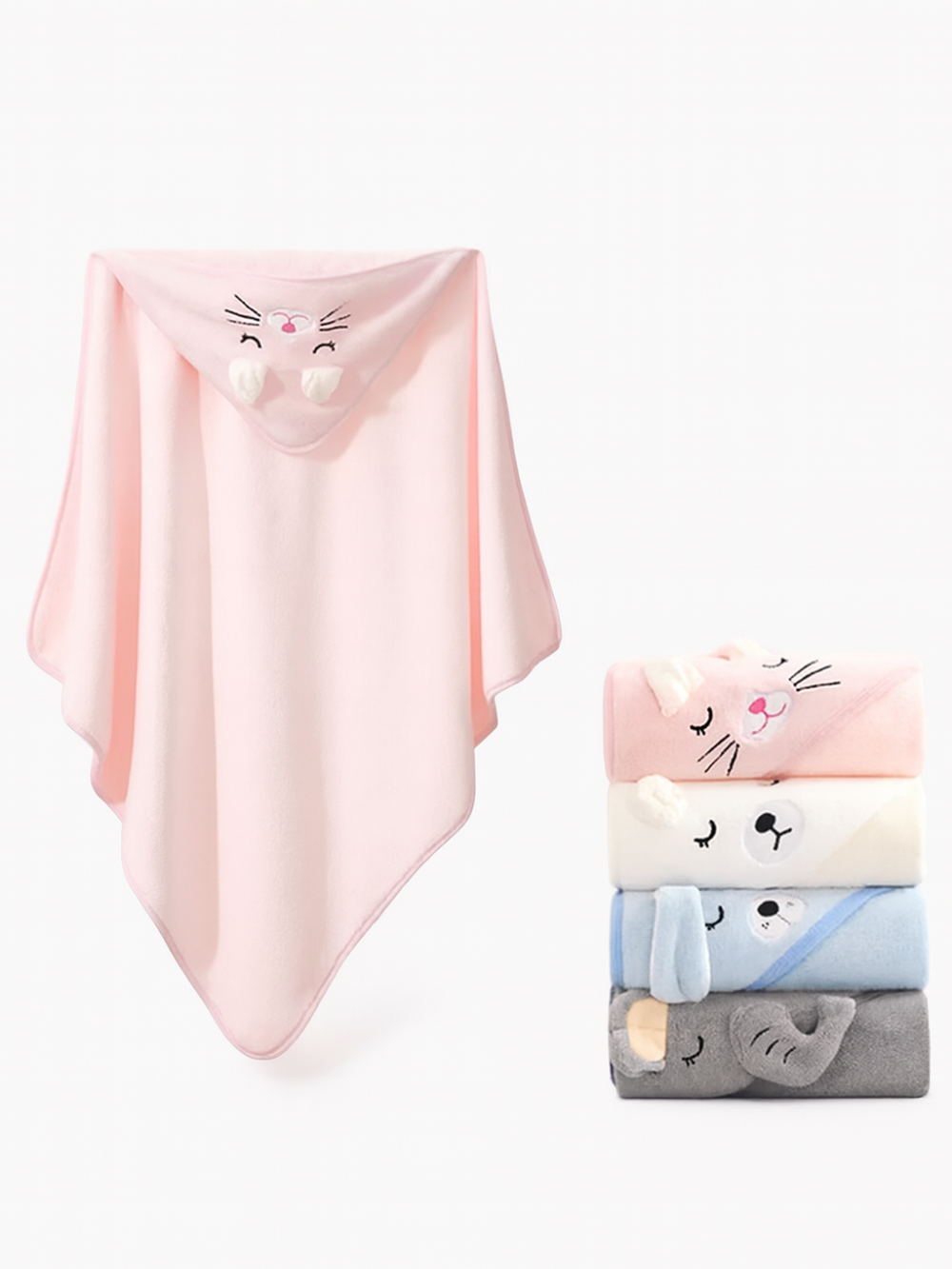 珊瑚絨 フード付きベビーバスタオル80×80 ふんわりケープ設計（ポンチョタオル）
