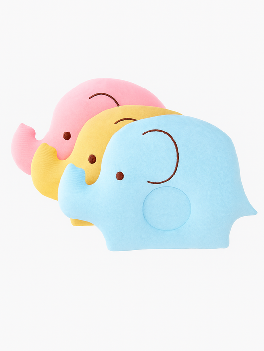 ベビーまくら エレファント／ピッグ 3色セット風の並び（ベビー枕）青・ピンク・イエロー 動物モチーフ
