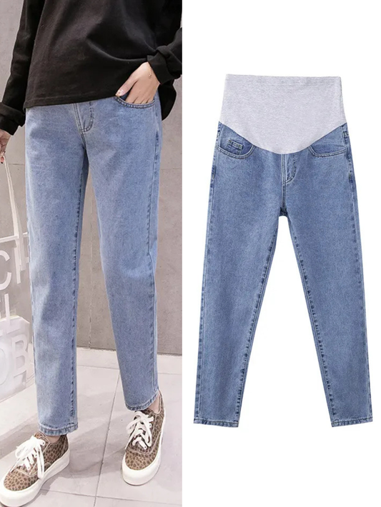 マタニティデニムパンツ ライトブルー モデル着用と商品単体の比較
